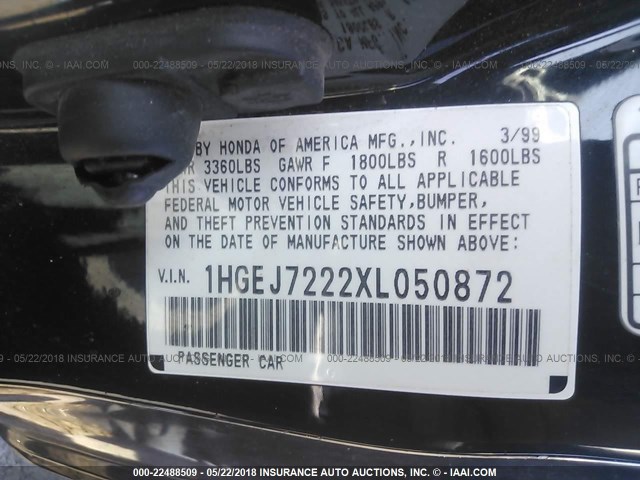 1HGEJ7222XL050872 - 1999 HONDA CIVIC HX BLACK photo 9