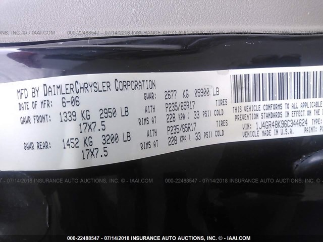 1J4GR48K96C344624 - 2006 JEEP GRAND CHEROKEE LAREDO/COLUMBIA/FREEDOM 蓝色 照片 9