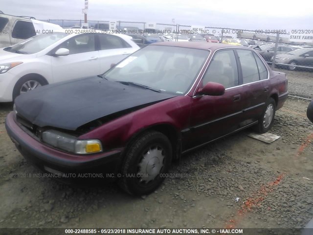 JHMCB7652MC032695 - 1991 HONDA ACCORD LX/EX RED photo 2