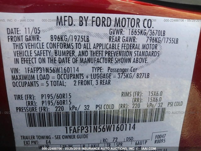 1FAFP31N56W160114 - 2006 FORD FOCUS ZX3 RED photo 9