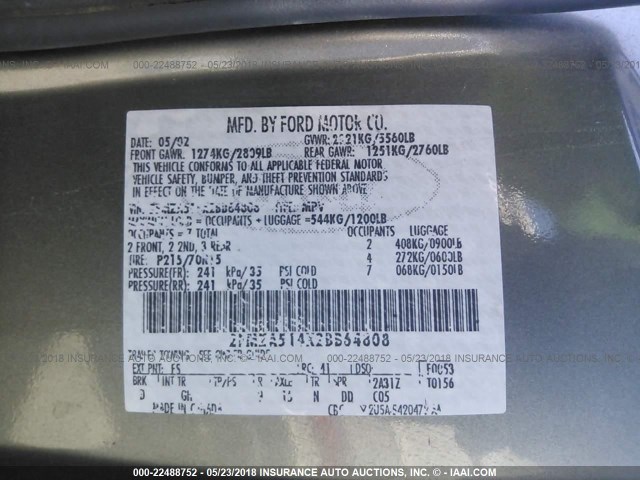 2FMZA514X2BB64808 - 2002 FORD WINDSTAR LX GRAY photo 9