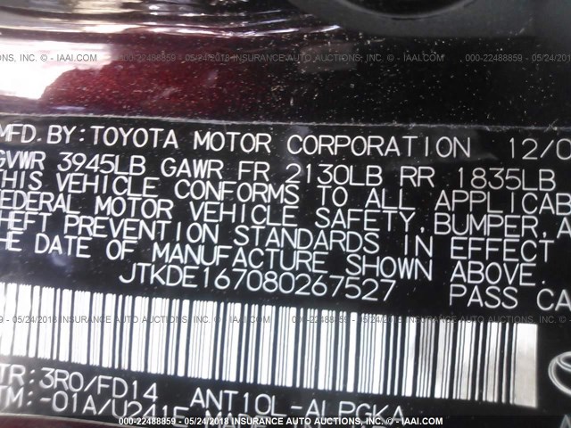 JTKDE167080267527 - 2008 TOYOTA SCION TC 紫色 照片 9