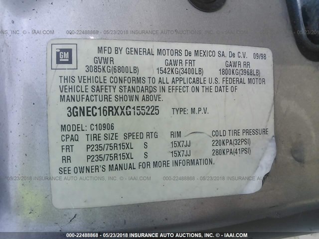 3GNEC16RXXG155225 - 1999 CHEVROLET SUBURBAN C1500 TAN photo 9