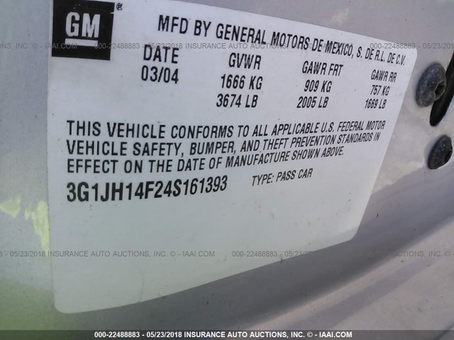 3G1JH14F24S161393 - 2004 CHEVROLET CAVALIER LS SPORT SILVER photo 9