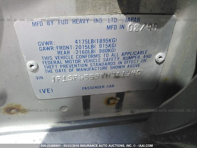 JF1SF6553YH711340 - 2000 SUBARU FORESTER S GRAY photo 9