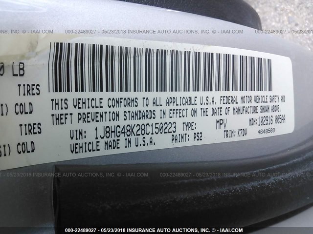 1J8HG48K28C150223 - 2008 JEEP COMMANDER SPORT ვერცხლისფერი ფოტო 9