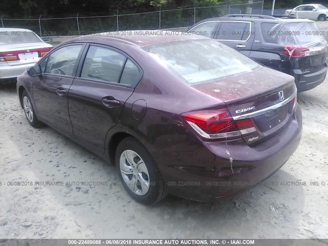 2HGFB2F54EH516286 - 2014 HONDA CIVIC LX MAROON photo 3