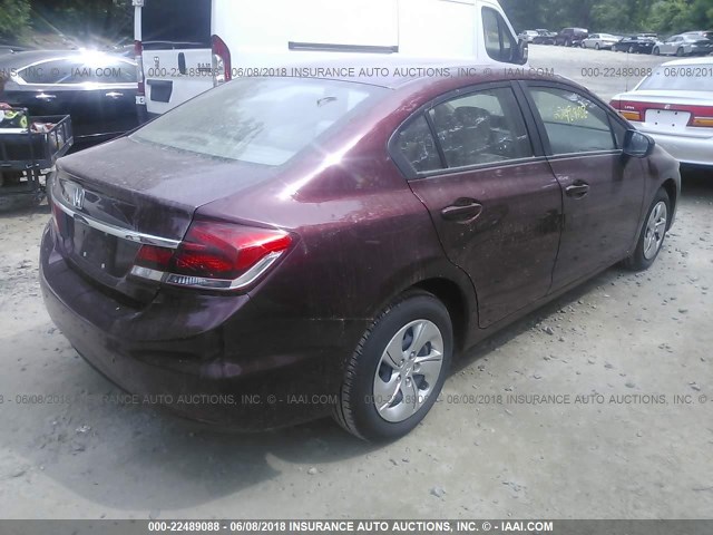 2HGFB2F54EH516286 - 2014 HONDA CIVIC LX MAROON photo 4