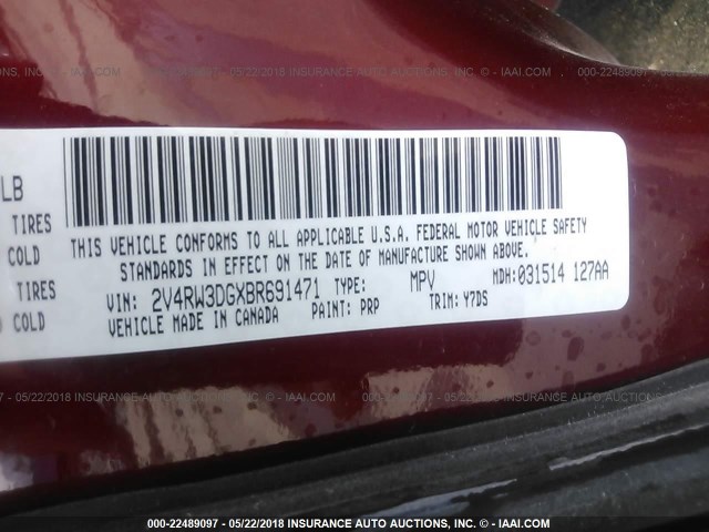 2V4RW3DGXBR691471 - 2011 VOLKSWAGEN ROUTAN SE RED photo 9