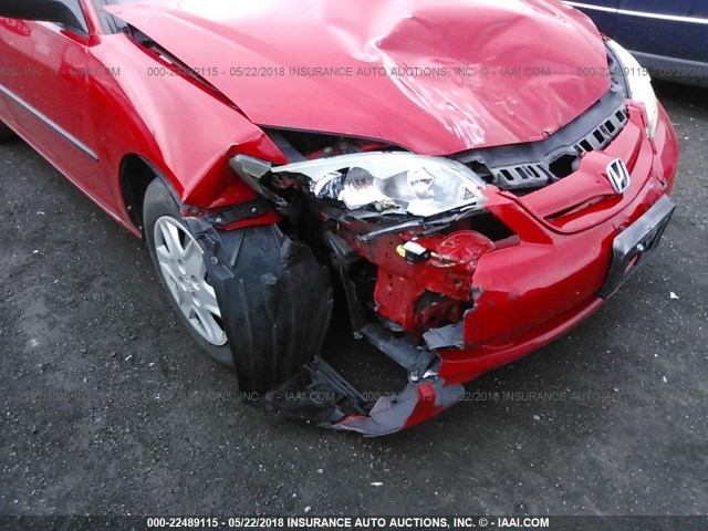 1HGES16325L027523 - 2005 HONDA CIVIC DX VP RED photo 6