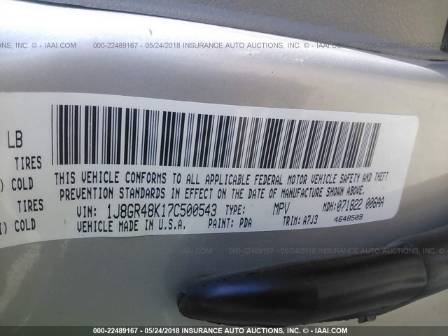 1J8GR48K17C500543 - 2007 JEEP GRAND CHEROKEE LAREDO/COLUMBIA/FREEDOM 银色 照片 9