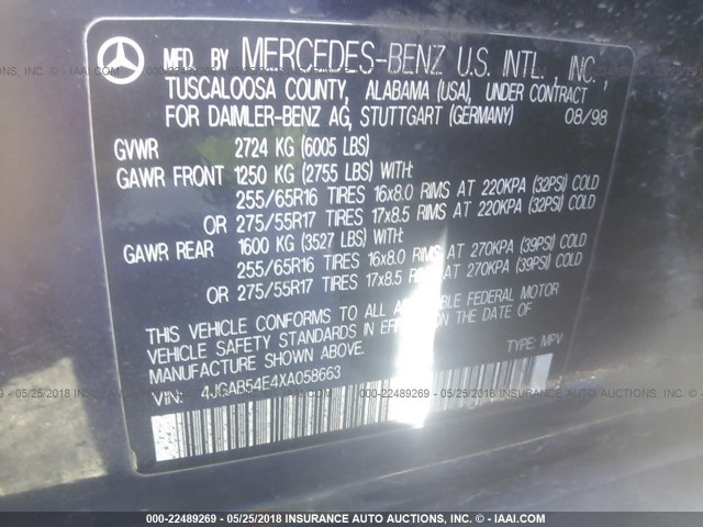 4JGAB54E4XA058663 - 1999 MERCEDES-BENZ ML 320 Dark Blue photo 9