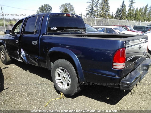 1D7HL38X63S368033 - 2003 DODGE DAKOTA QUAD SPORT Dark Blue photo 3