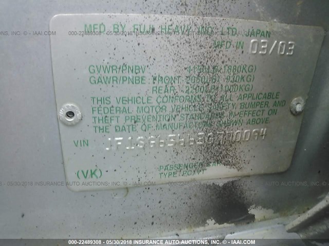 JF1SG65663G770094 - 2003 SUBARU FORESTER 2.5XS Argent photo 9