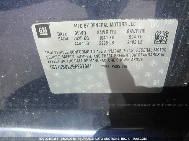 1G11C5SL2EF267041 - 2014 CHEVROLET MALIBU 1LT 蓝色 照片 9