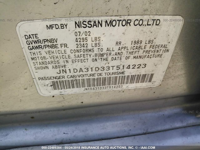 JN1DA31D33T514223 - 2003 NISSAN MAXIMA GLE/GXE/SE SILVER photo 9