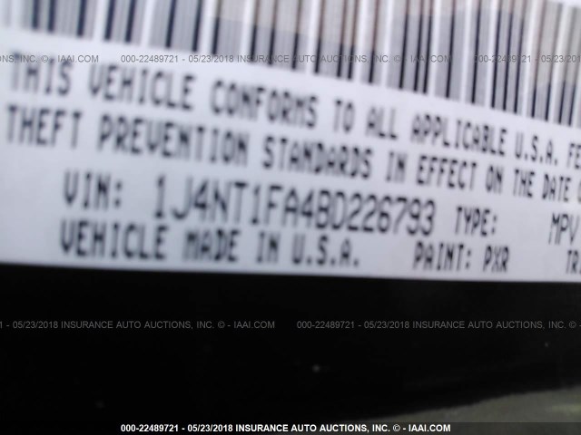 1J4NT1FA4BD226793 - 2011 JEEP COMPASS SPORT BLACK photo 9