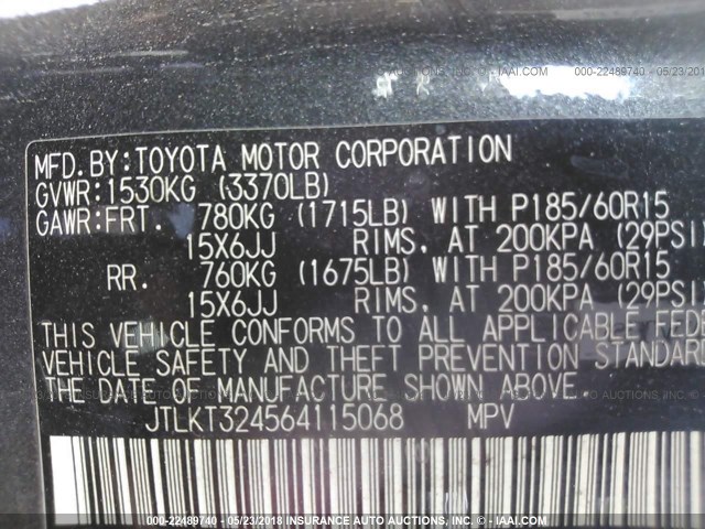 JTLKT324564115068 - 2006 TOYOTA SCION XB შავი ფოტო 9