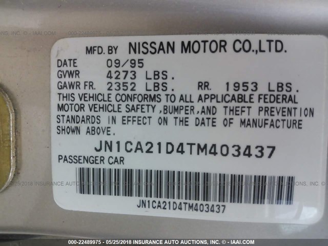 JN1CA21D4TM403437 - 1996 NISSAN MAXIMA GLE/GXE/SE TAN photo 9