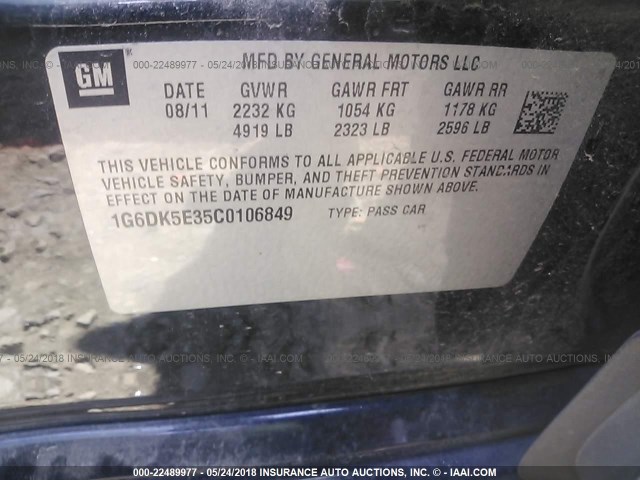 1G6DK5E35C0106849 - 2012 CADILLAC CTS PERFORMANCE COLLECTION Черный фото 9