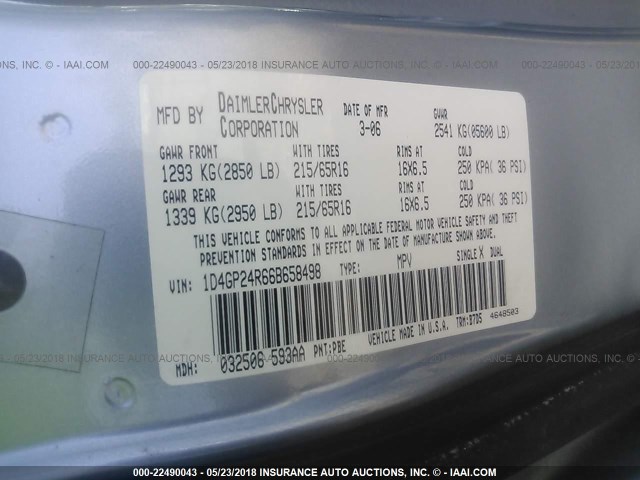 1D4GP24R66B658498 - 2006 DODGE GRAND CARAVAN SE Light Blue photo 9