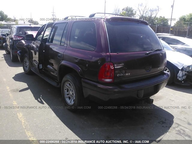 1B4HS48N02F160509 - 2002 DODGE DURANGO SLT MAROON photo 3