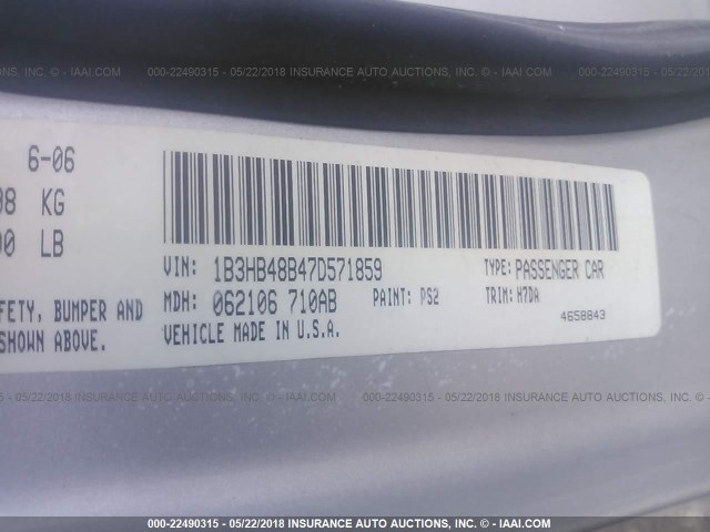 1B3HB48B47D571859 - 2007 DODGE CALIBER SXT SILVER photo 9