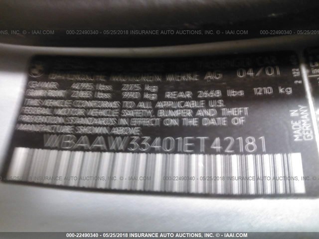 WBAAW33401ET42181 - 2001 BMW 325 IT GRAY photo 9