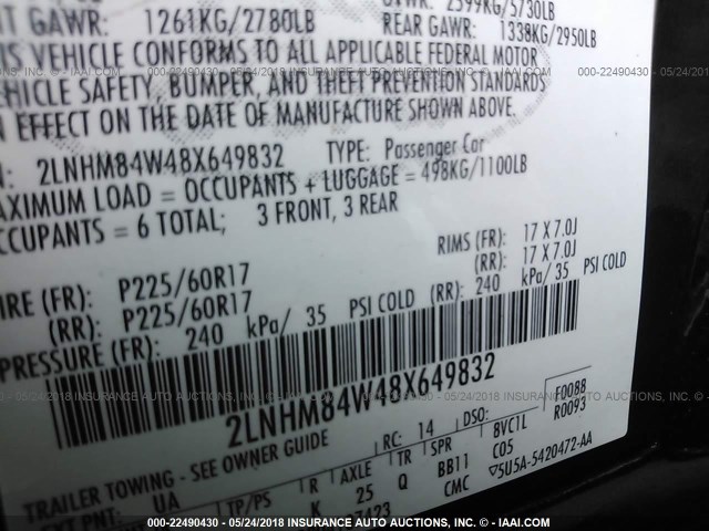 2LNHM84W48X649832 - 2008 LINCOLN TOWN CAR EXECUTIVE L BLACK photo 9