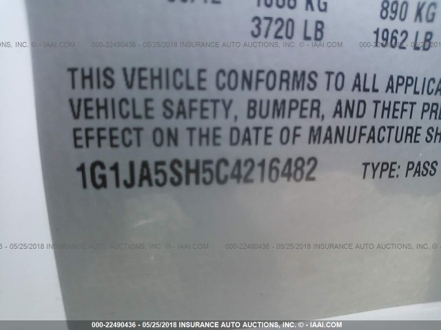 1G1JA5SH5C4216482 - 2012 CHEVROLET SONIC LS 白色 照片 9