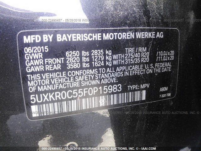 5UXKR0C55F0P15983 - 2015 BMW X5 XDRIVE35I GRAY photo 9