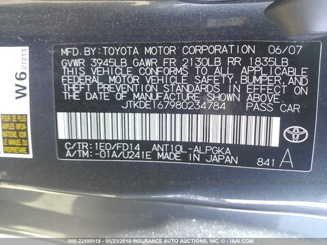 JTKDE167980234784 - 2008 TOYOTA SCION TC 深蓝色 照片 9