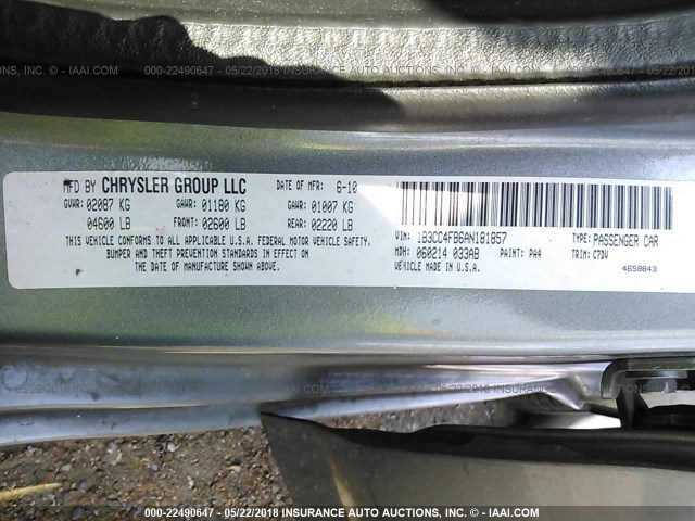 1B3CC4FB6AN181857 - 2010 DODGE AVENGER SXT GRAY photo 9