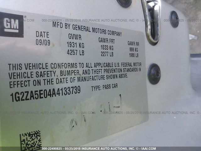 1G2ZA5E04A4133739 - 2010 PONTIAC G6 SILVER photo 9
