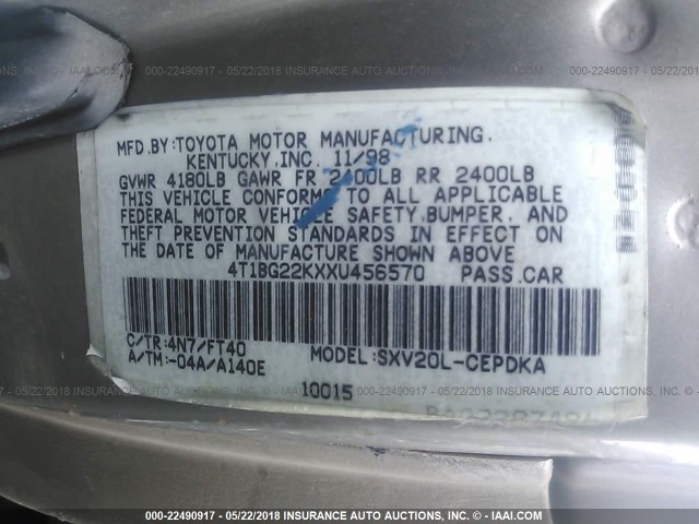 4T1BG22KXXU456570 - 1999 TOYOTA CAMRY CE/LE/XLE BROWN photo 9