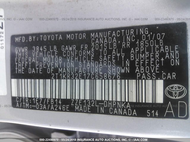 2T1KR32E17C658676 - 2007 TOYOTA COROLLA MATRIX XR SILVER photo 9