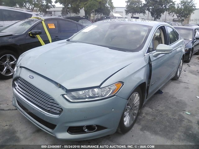 3FA6P0LU2DR276048 - 2013 FORD FUSION SE HYBRID BLUE photo 2