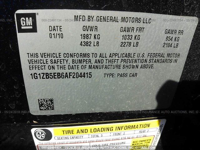 1G1ZB5EB6AF204415 - 2010 CHEVROLET MALIBU LS BLUE photo 9