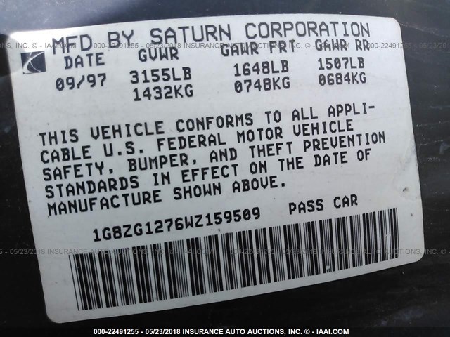 1G8ZG1276WZ159509 - 1998 SATURN SC2 GRAY photo 9