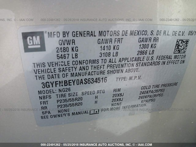 3GYFNBEY0AS634516 - 2010 CADILLAC SRX PERFORMANCE COLLECTION Сұр фото 9