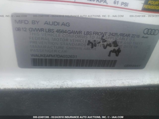 WAUKEAFM7DA032631 - 2013 AUDI A3 PREMIUM PLUS WHITE photo 9