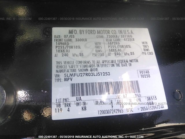 5LMFU27R03LJ51253 - 2003 LINCOLN NAVIGATOR BLACK photo 9