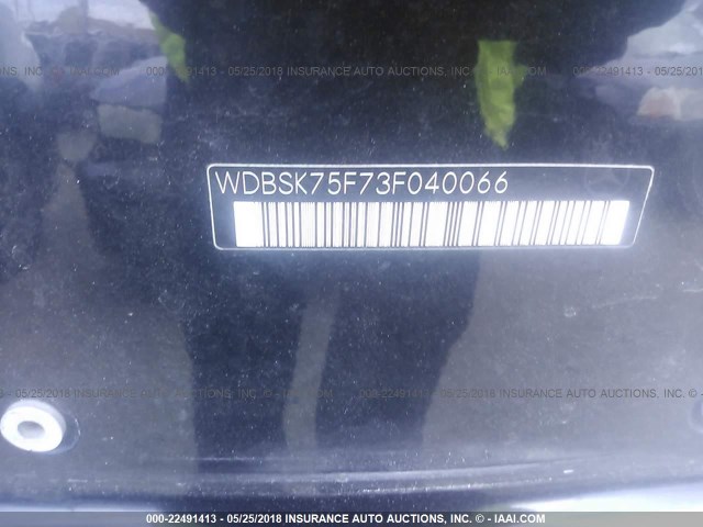 WDBSK75F73F040066 - 2003 MERCEDES-BENZ SL 500R BLACK photo 9