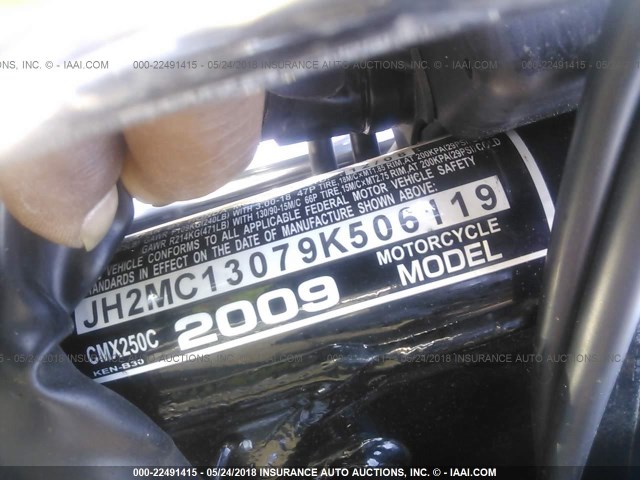 JH2MC13079K506119 - 2009 HONDA CMX250 C BLACK photo 10