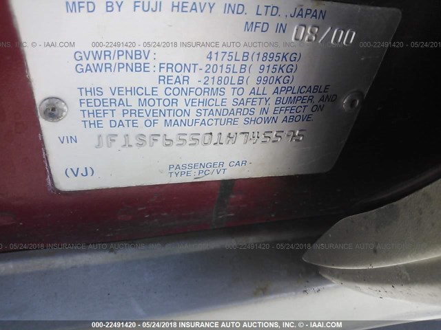 JF1SF65501H745595 - 2001 SUBARU FORESTER S RED photo 9