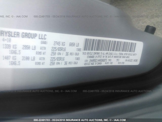 2A4RR5D14AR306875 - 2010 CHRYSLER TOWN & COUNTRY TOURING SILVER photo 9