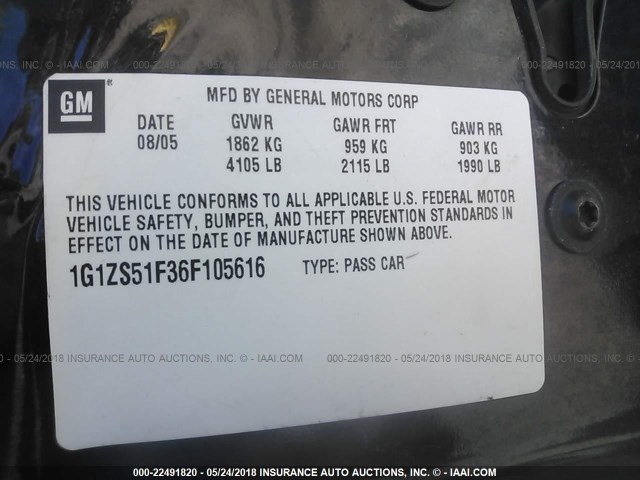 1G1ZS51F36F105616 - 2006 CHEVROLET MALIBU LS 蓝色 照片 9