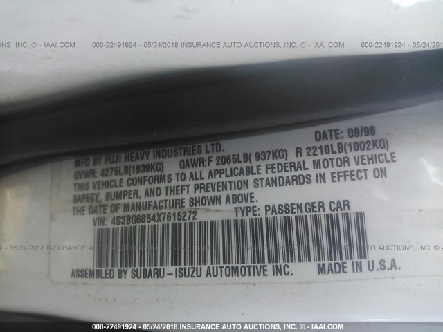 4S3BG6854X7615272 - 1999 SUBARU LEGACY OUTBACK/SSV/LIMITED/30TH WHITE photo 9