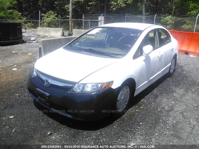 JHMFA36208S005912 - 2008 HONDA CIVIC HYBRID WHITE photo 2