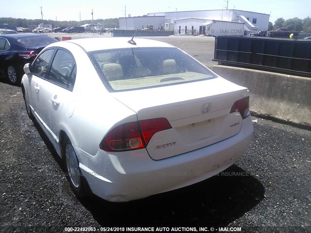 JHMFA36208S005912 - 2008 HONDA CIVIC HYBRID WHITE photo 3